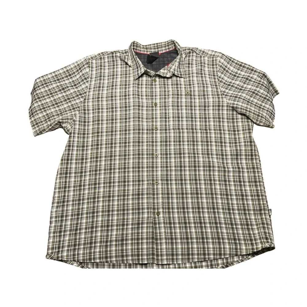 THE NORTH FACE Men's XXL Green/ Gray /White Tartan‎ Plaid Short Sleeve Hiking